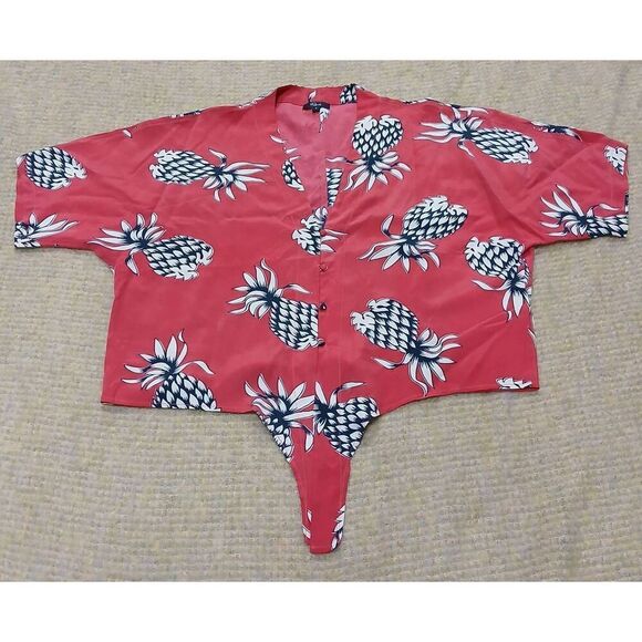 Rails womens small THEA ANANAS dusty red 100% silk blouse pineapple print - Picture 1 of 7